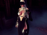 Horny gothic nun milf in revealing outfit dances seductively in church